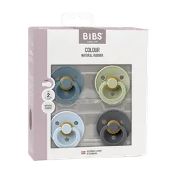 BIBS Pacifier Colour 4 Pack Latex Size 2 Petrol Sage Baby Blue Ir