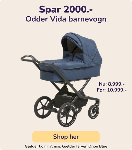 Spar 2000.- på Odder Vida Orion Blue barnevogn