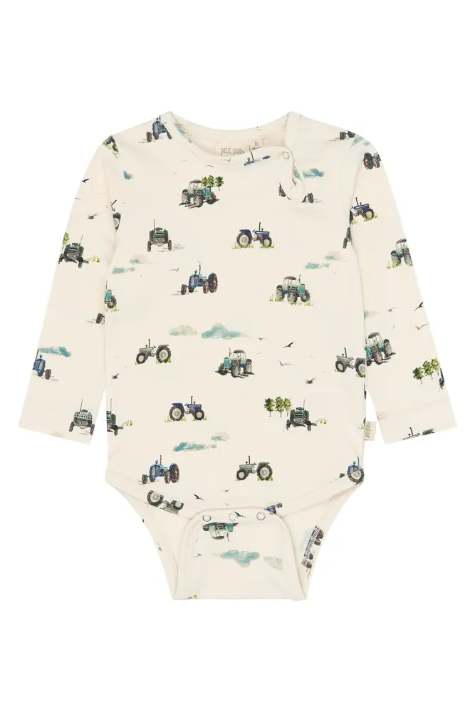 Petit Piao Star Langærmet Body - Eggnog Tractor  - 56 CM