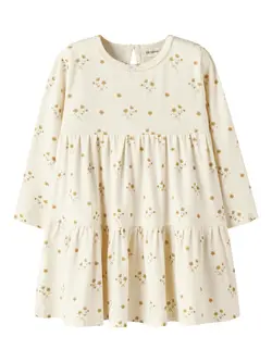 Lil' Atelier Kjole Coconut Milk Med Gyldent Blomsterprint - Str. 7y 122cm