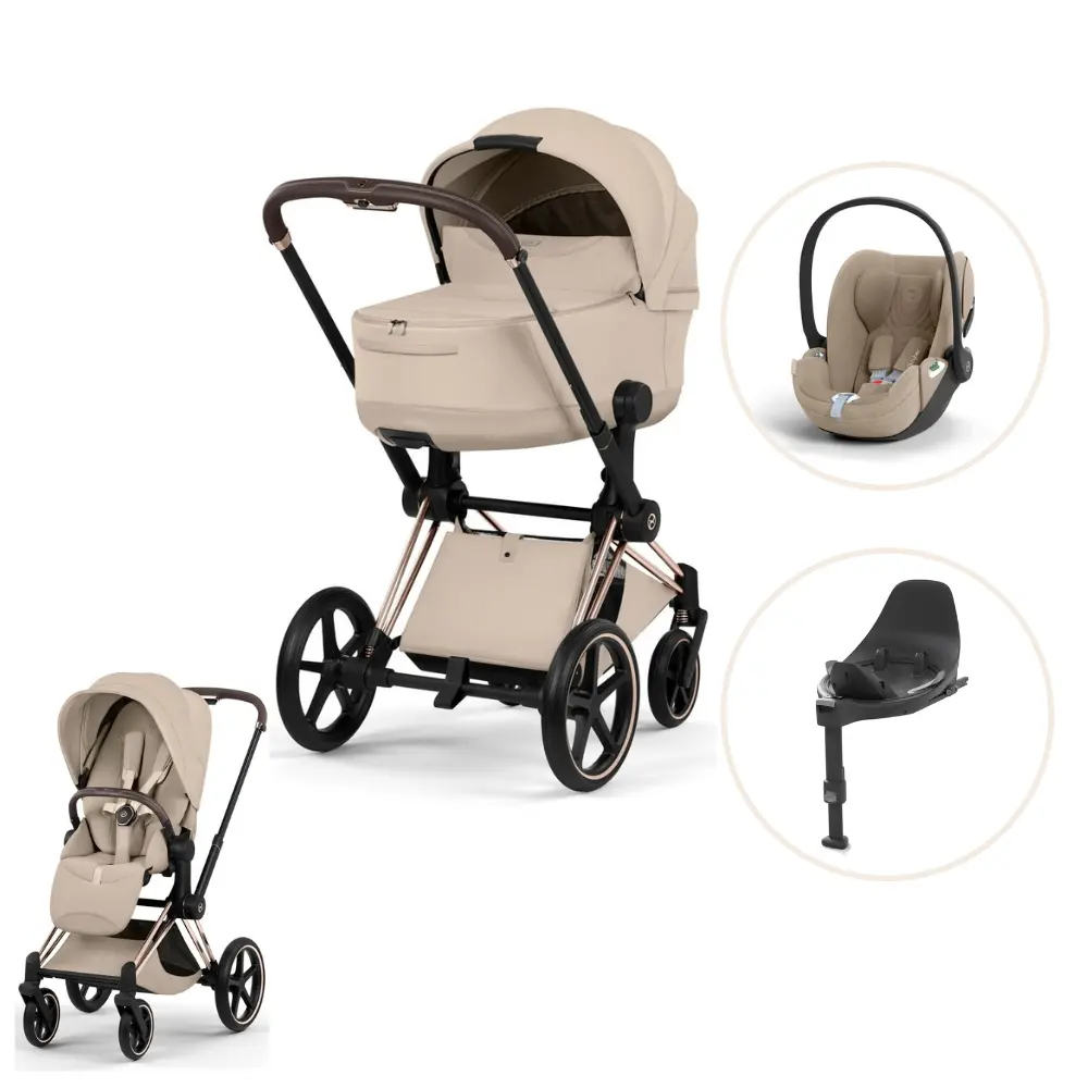 product-Cybex Priam Style Kombivogn inkl. Cloud T Plus og Base T - Cozy Beige/Rosegold