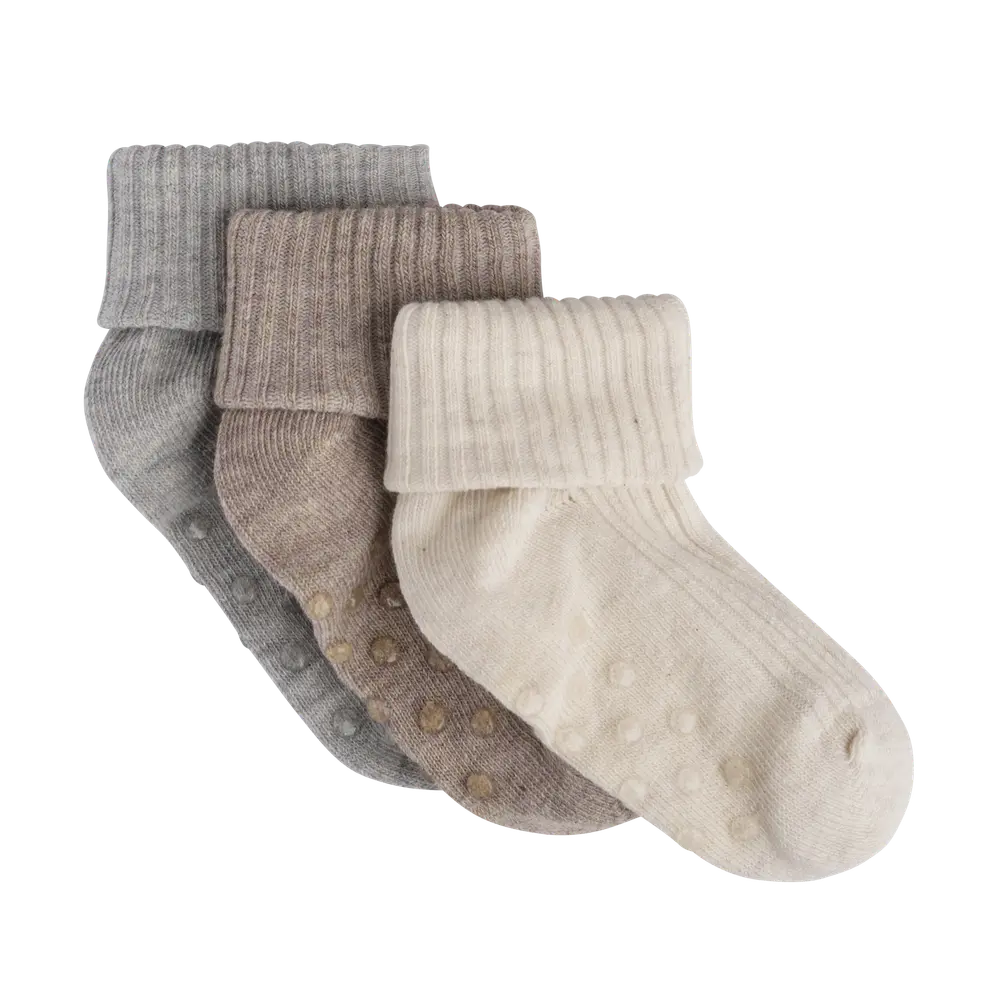 BeKids Rib Strømper m. ABS 3-Pak - Mocha Meringue - 11 14