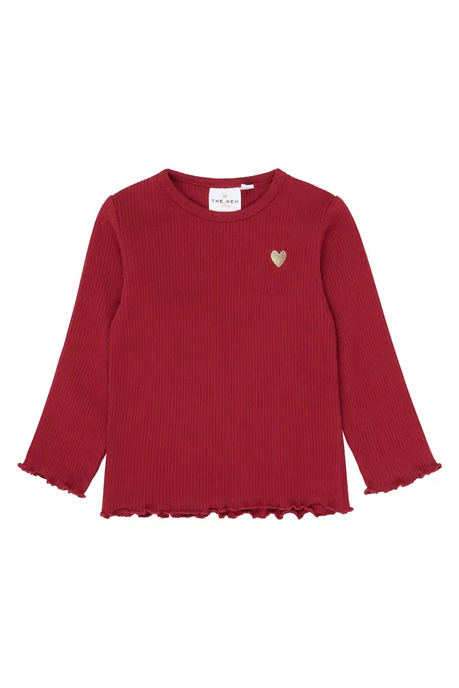 The New Siblings Yania Langærmet Rib T-Shirt - Rio Red TN - 86