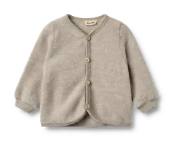 Wheat Kari Cardigan Khaki Melange i Uld Med Knaplukning - Str. 2y 92cm