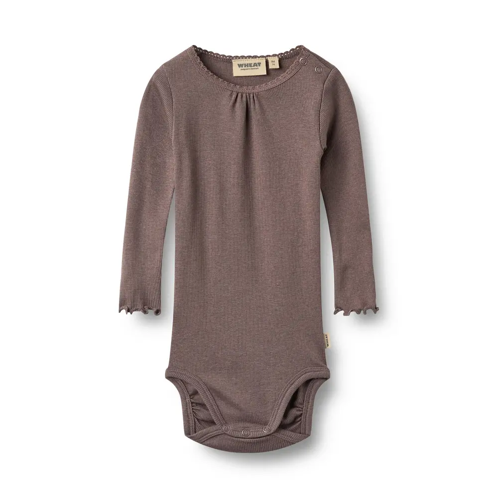Wheat Lotta Rib Langærmet Body - Plum Truffle - 92