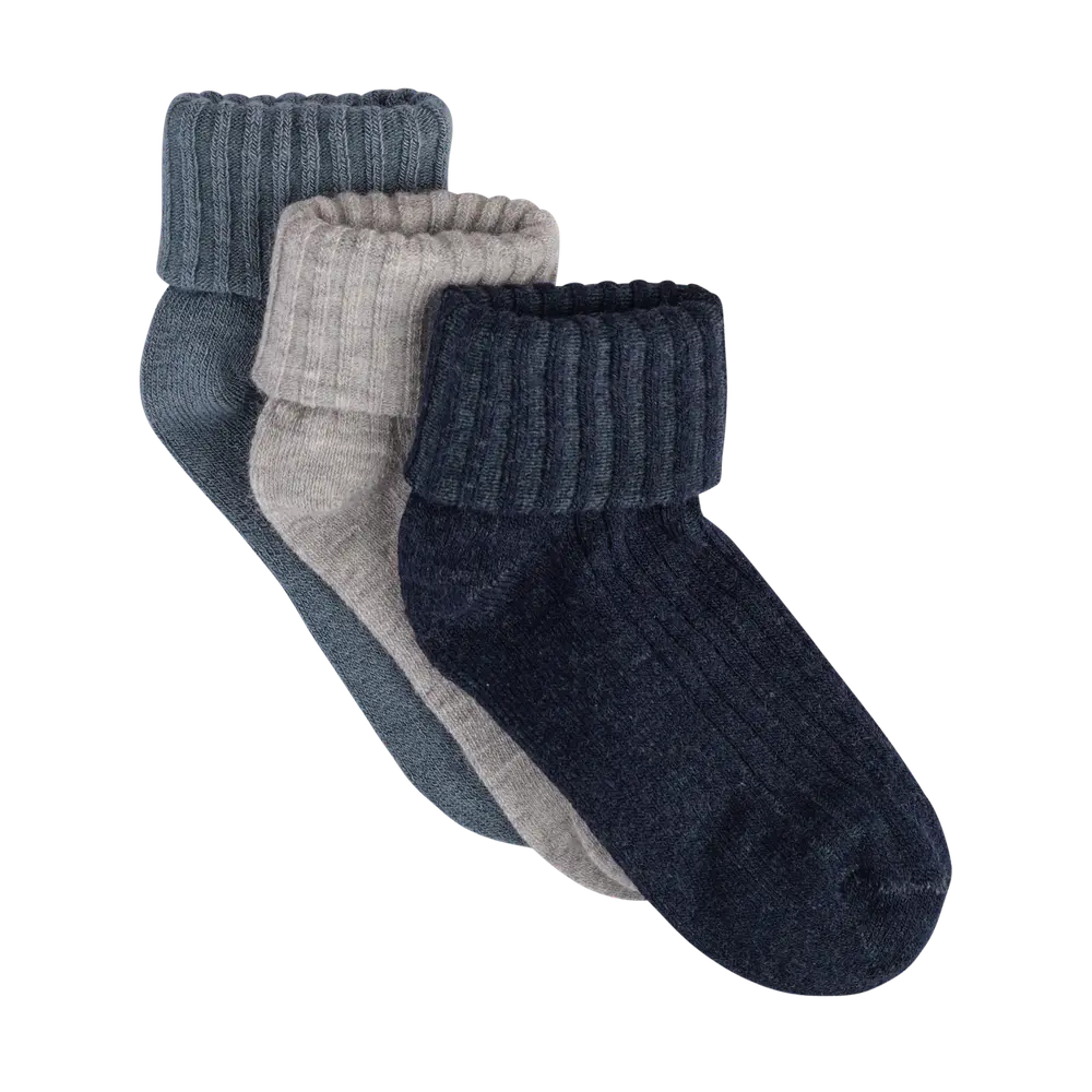 BeKids Uld Rib Strømpe 3-Pak - Dark Navy - 23\26