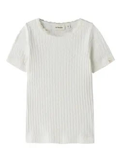 Lil' Atelier T-shirt Coconut Milk Med Rib Og Blondekant - Str.    7-8y 122/128cm