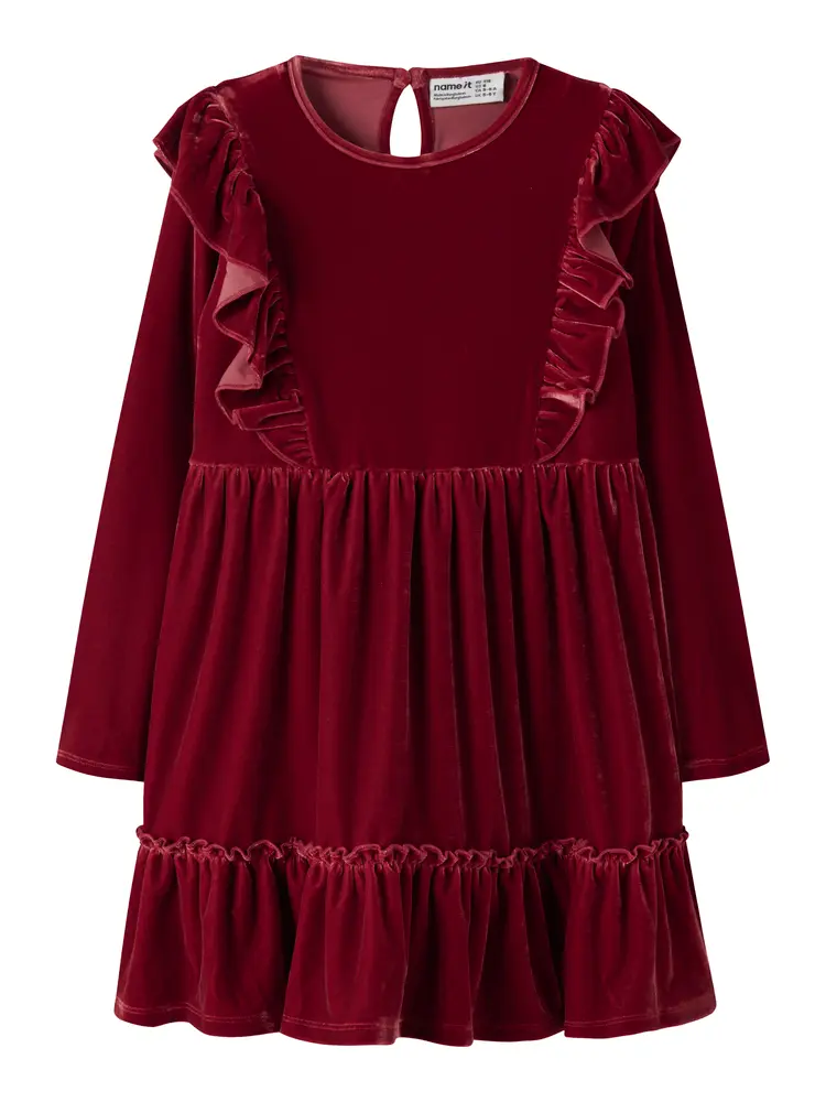 Name It Rididde Velour Kjole - Red Dahlia - 98