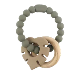 Biderangle i silikone m. træ og blad vedhæng - Grå