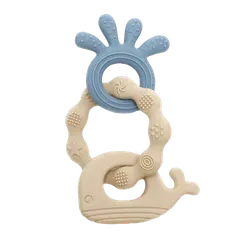 Biderangle i silikone m. blæksprutte og hval vedhæng - Blå/Hvid