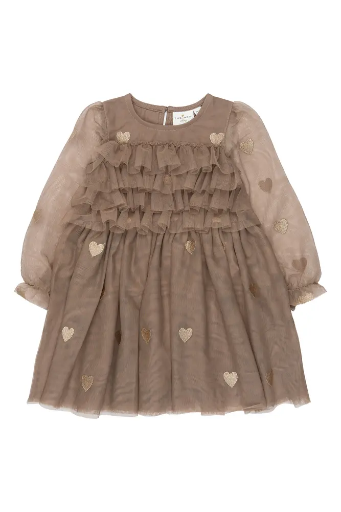 The New Siblings Yna Langærmet Mesh Kjole - Taupe Gray EMB TN