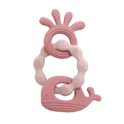 Biderangle i silikone m. blæksprutte og hval vedhæng - Lyserød