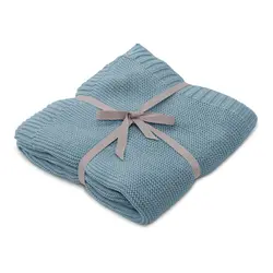 Striktæppe - Misty Blue - økologisk