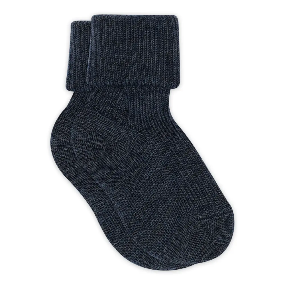 Uld Ankelstrømpe  Rib – Dark Denim Melange – 19/21
