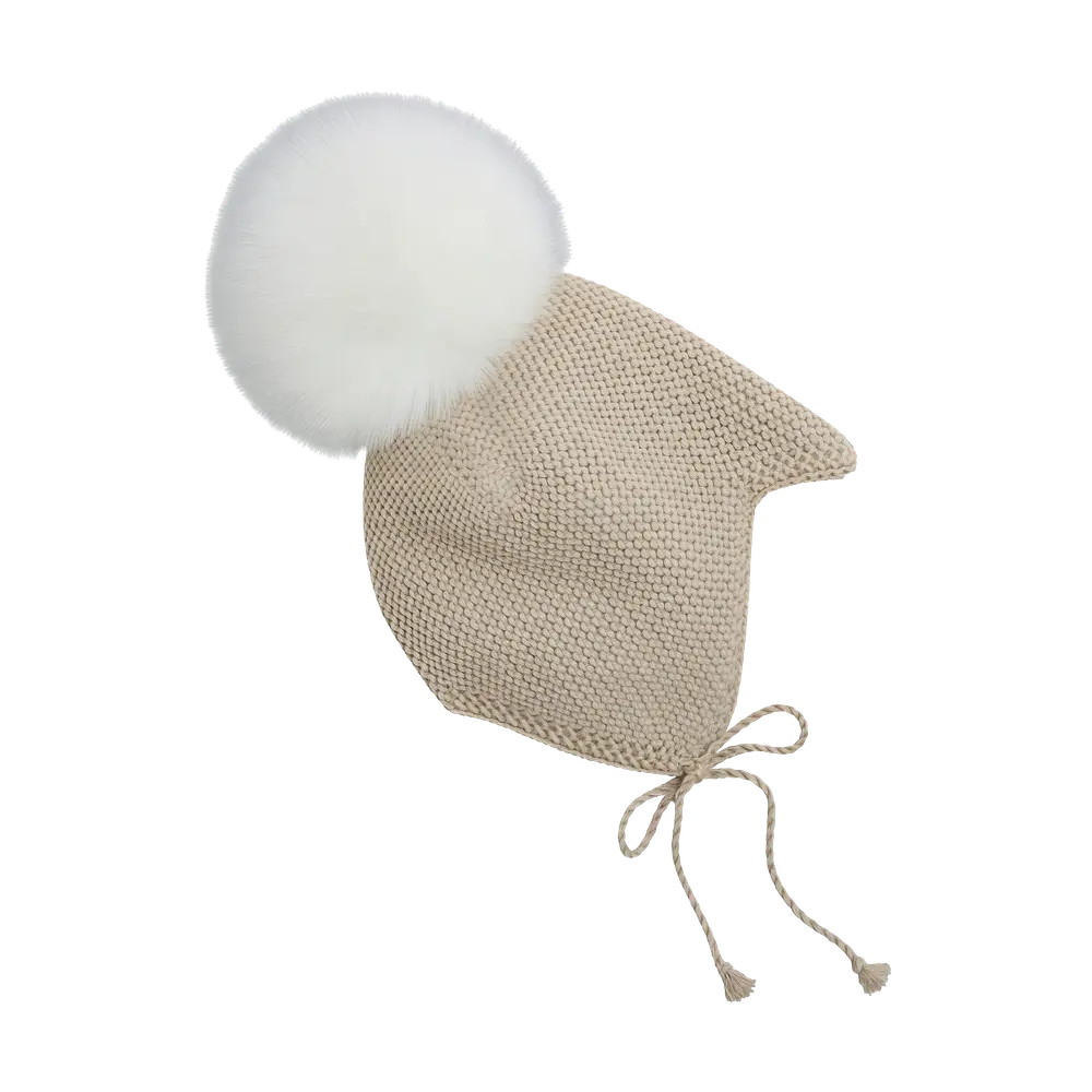 Huttelihut Uldstrikket Alpaca Hjelm m. Pompom - Off-white