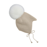 Huttelihut Uldstrikket Alpaca Hjelm m. Pompom - Off-white