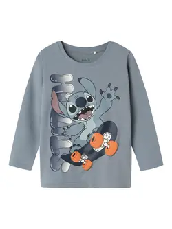 Name It Mini Langærmet T-shirt Tradewinds Med Stitch Print - Str. 3y 98cm