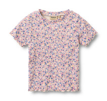 Alicia Rib T-Shirt - Pink Blue Flowers