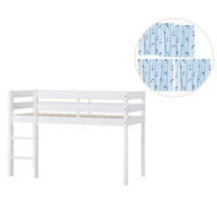 ECO Comfort halvhøj seng hvid, med forhæng blå