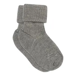 Baby Ankel Strømper I Merino Uld Med Ombuk Grey Melange 15/16