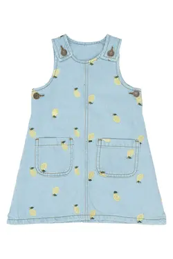 The New Siblings Denim Kjole Light Blue Med Citronbroderi - Str. 3y 98cm