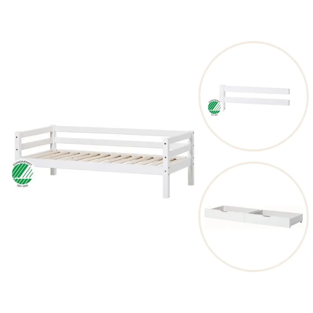 ECO Dream Juniorseng hvid, med sengehest og skuffesæt