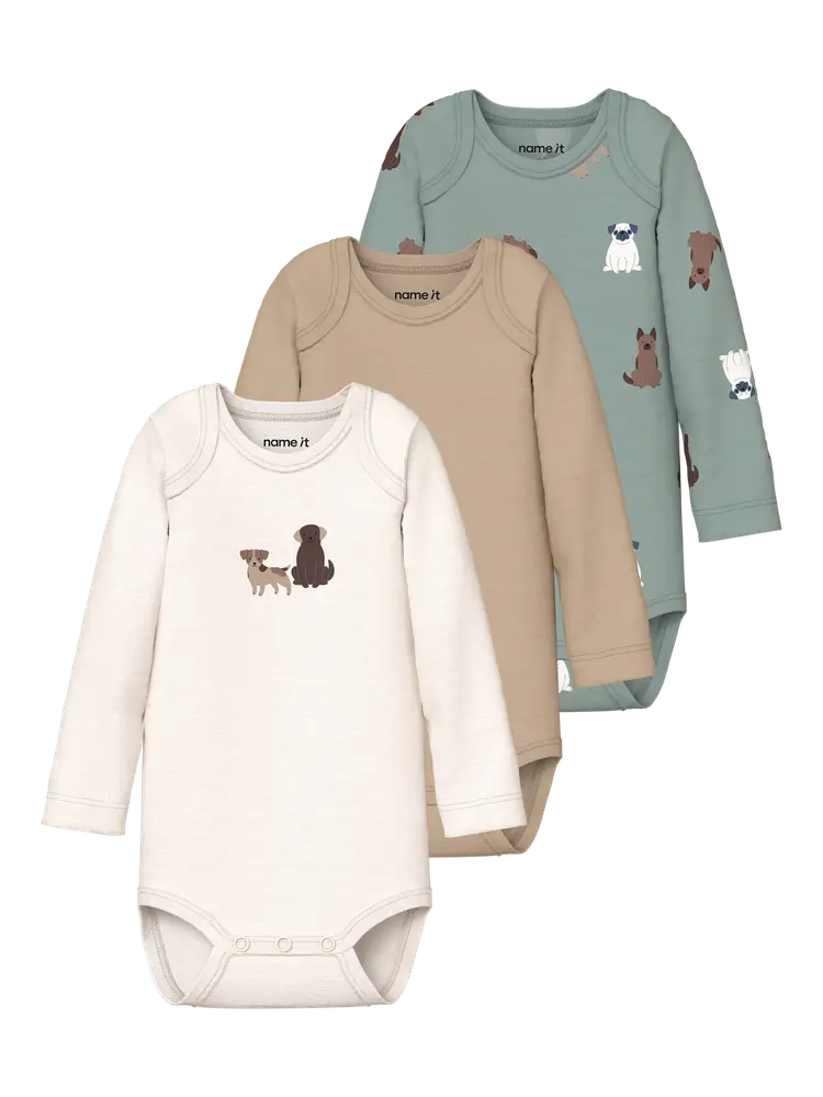 Name It Hund Langærmet Body 3-Pak - Green Milieu - 68