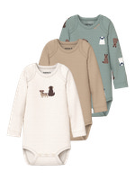 Name It Hund Langærmet Body 3-Pak - Green Milieu
