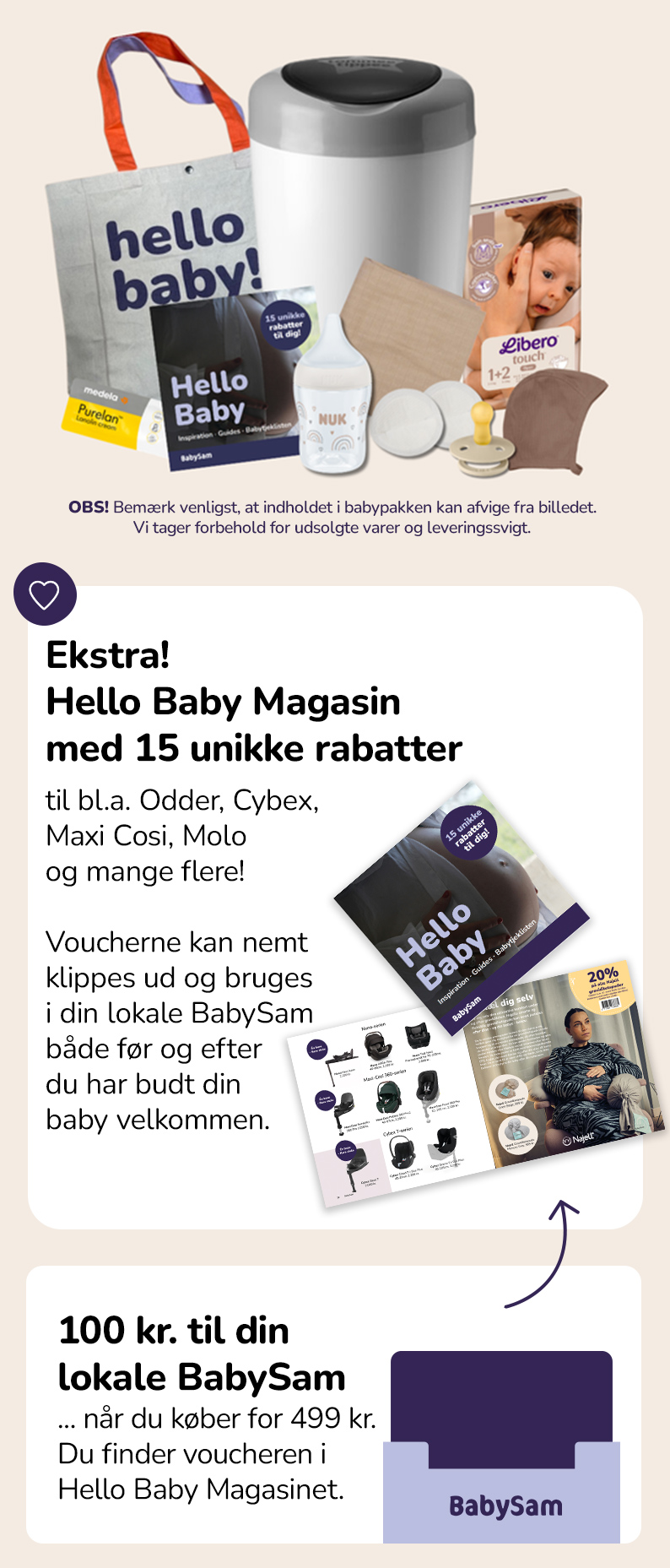Smugkig produkterne i babypakken fra BabySam