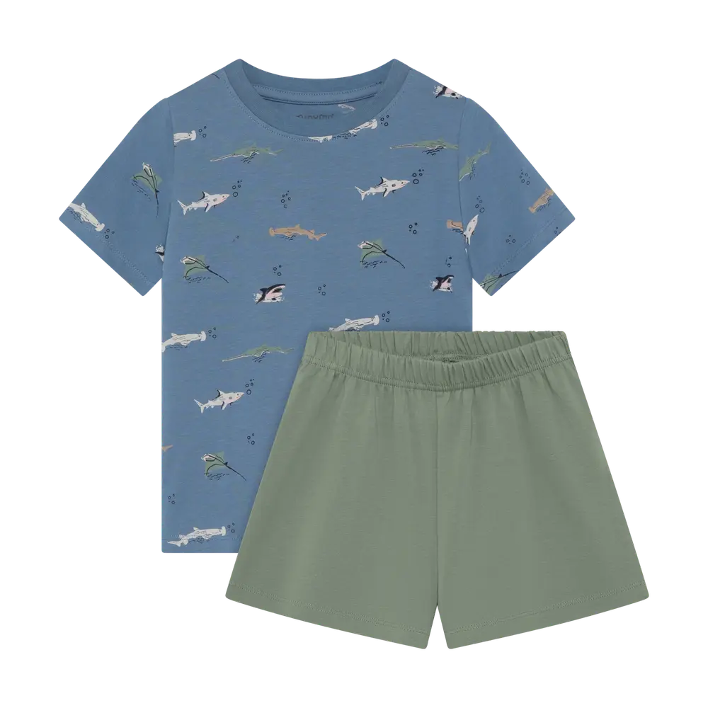 T-shirt og Shorts Sæt - Blue Shadow - 104