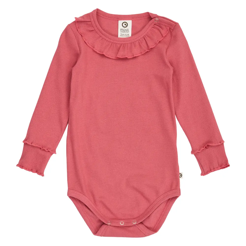 Müsli Cozy Me Rib Body Med Flæsekrave - Baroque Rose - 80