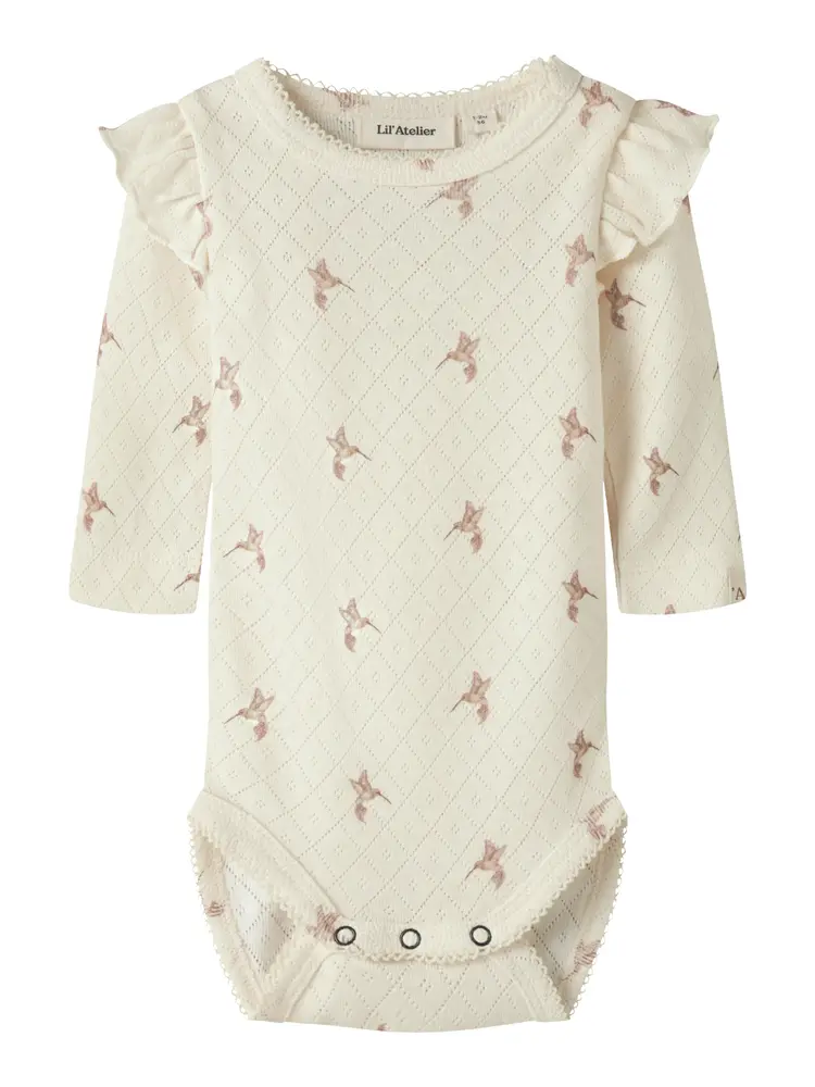 Lil' Atelier Rachello Tyl Langærmet Slim Body - Turtledove - 80