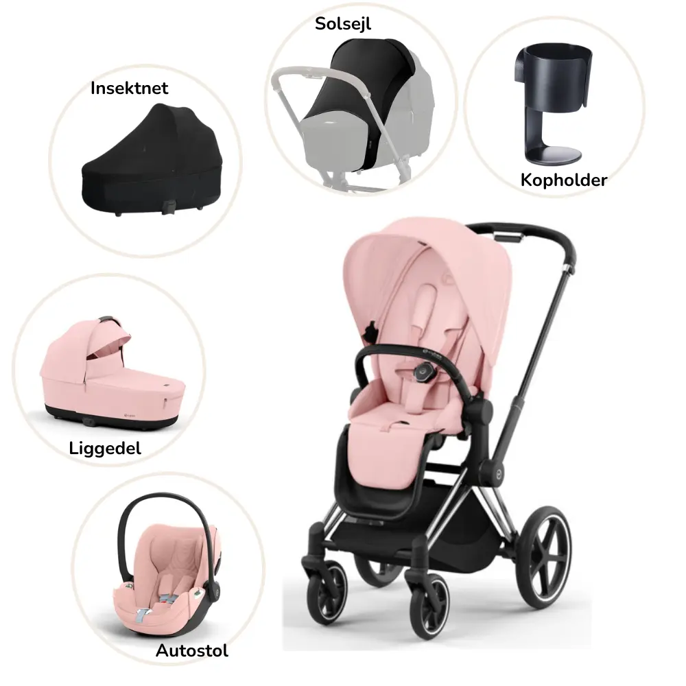 Priam pakke - peach pink/chrome black PLUS