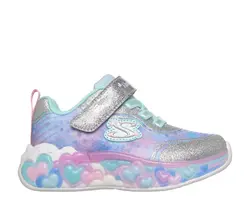Skechers Sko m. Lys - Heart Lights - Silver/ Multi