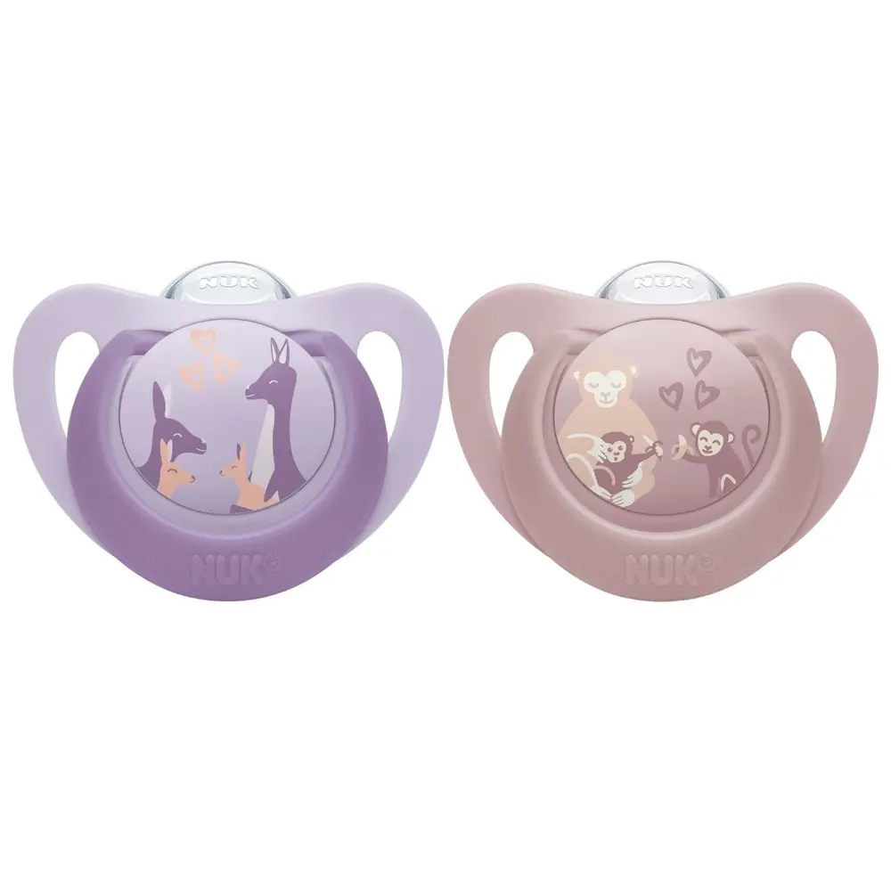 Nuk Sutter - 2-pak - First Choice - Monkey/Kangaroo - Lilac/Rose