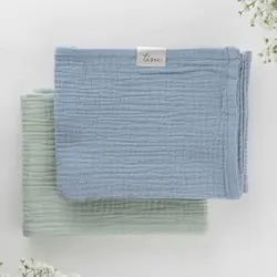 Stofbleer muslin sæt, lysegrøn + lyseblå