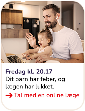 Far taler med en online læge om sit barns feber gennem Falck Sundhedshjælp Børn.