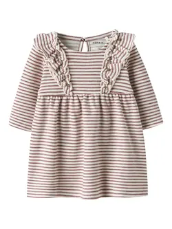 Name It Kjole Oxblood Red Med Striber Og Flæser - Str. 3m 62cm