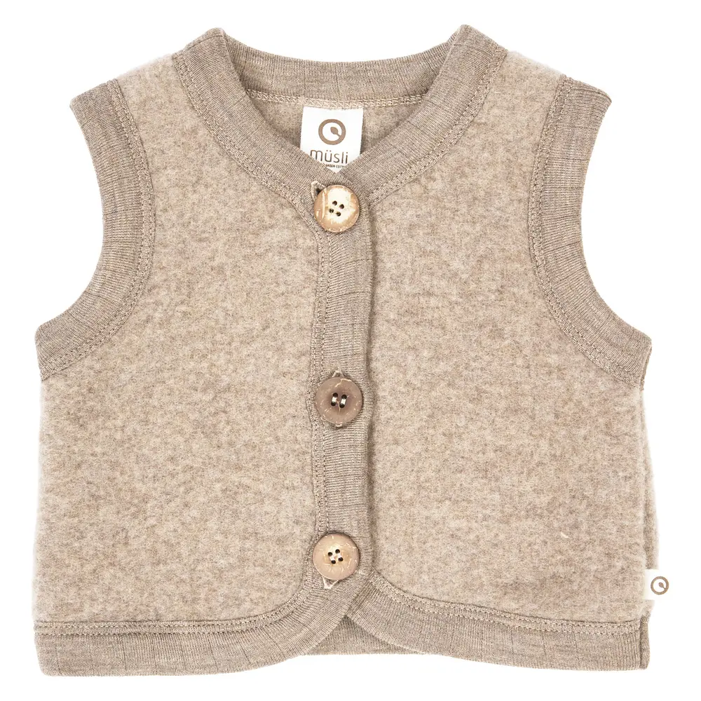 Müsli Vest i Merinould Fleece - Balsam Melange  - 62
