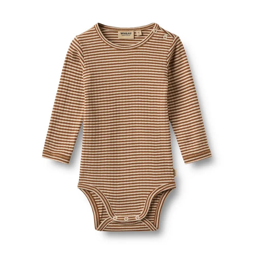 Wheat Freddie Langærmet Body - Warm Hazel Stripe - 80