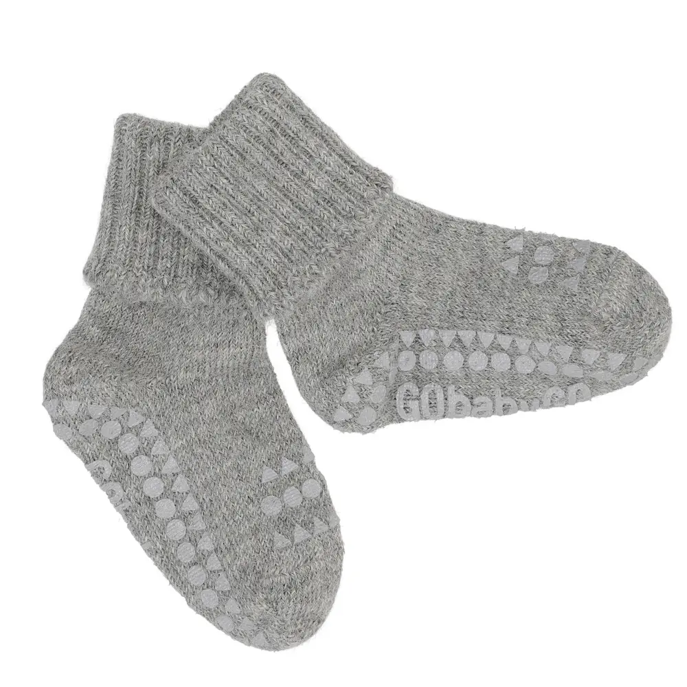 Skridsikre Strømper Alpaca Uld - Grey melange - 1-2 ÅR