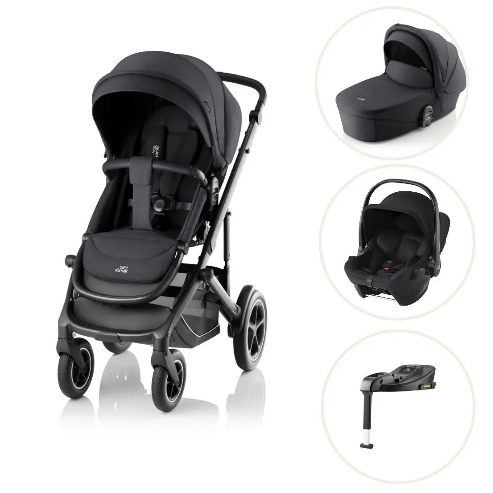 Britax Römer Smile 5Z Lux Kombivogn og Baby-Safe Core Autostol - Carbon Black