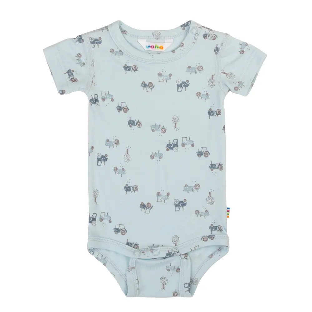 Joha Body k/æ - Bambus - Lyseblå m. Traktorer