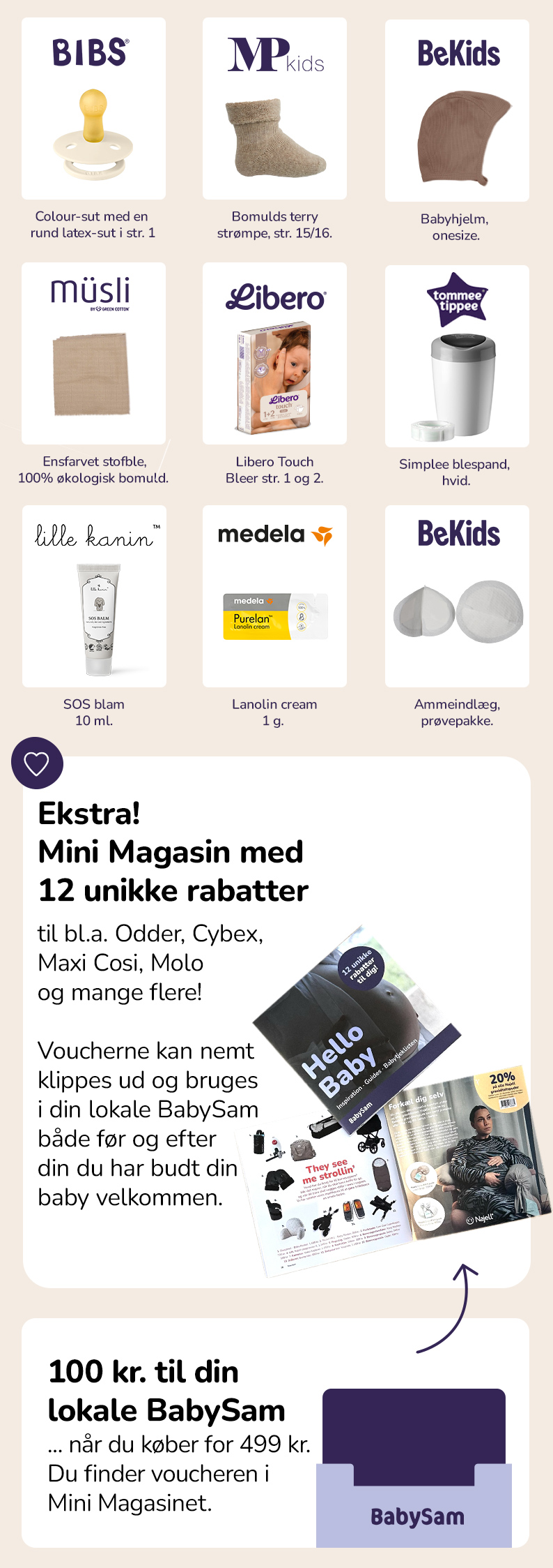Smugkig produkterne i babypakken fra BabySam