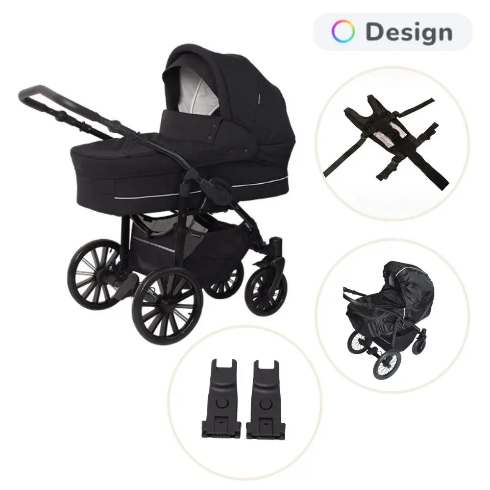 Basson Nordic Lux Barnevogn Med Sele, Regnslag Og Adapter - Dusty Black