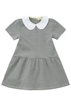 Stribet kjole m. poplin krave - NAVY - 98