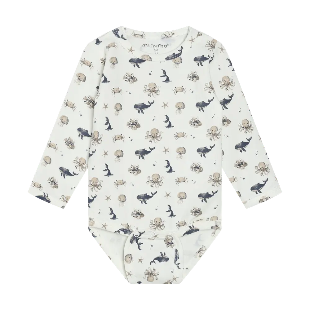 Langærmet Body m. Print - White Pepper - 62