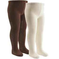 Strømpebukser med hulmønster 2-pak - Bark/ Balsam cream - 80/86