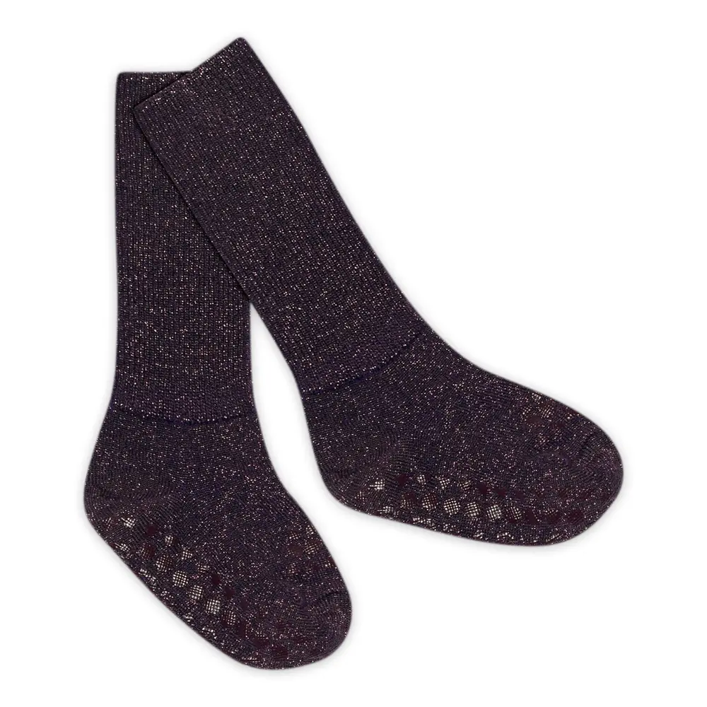 Skridsikre Strømper Glitter - Dark Purple - 17/19