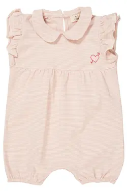 Stribet romper m. hjerte broderi - DUSTY ROSE - 80